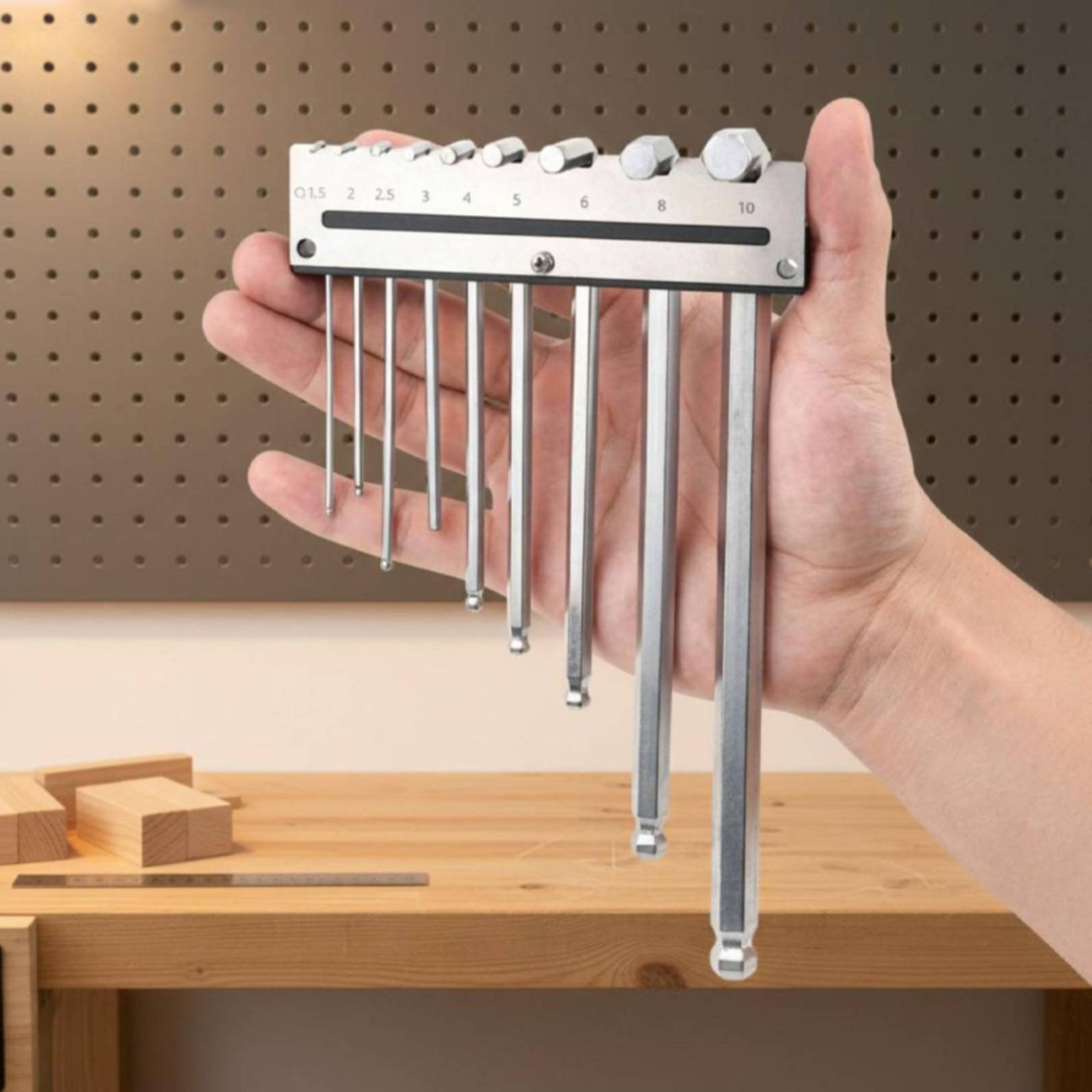 Workshop Tools Storage - 壁掛け六角レンチホルダー、金属製ペグボードレンチラック、六角レンチオーガナイザー、簡単設置、作業場用ツール収納