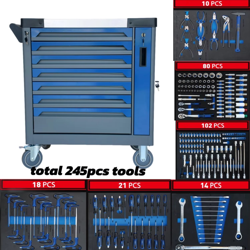 Workshop Tools Storage - 7段引き出し付きロック式スチール製ツールキャビネット、ガレージ収納カート、耐荷重300kg