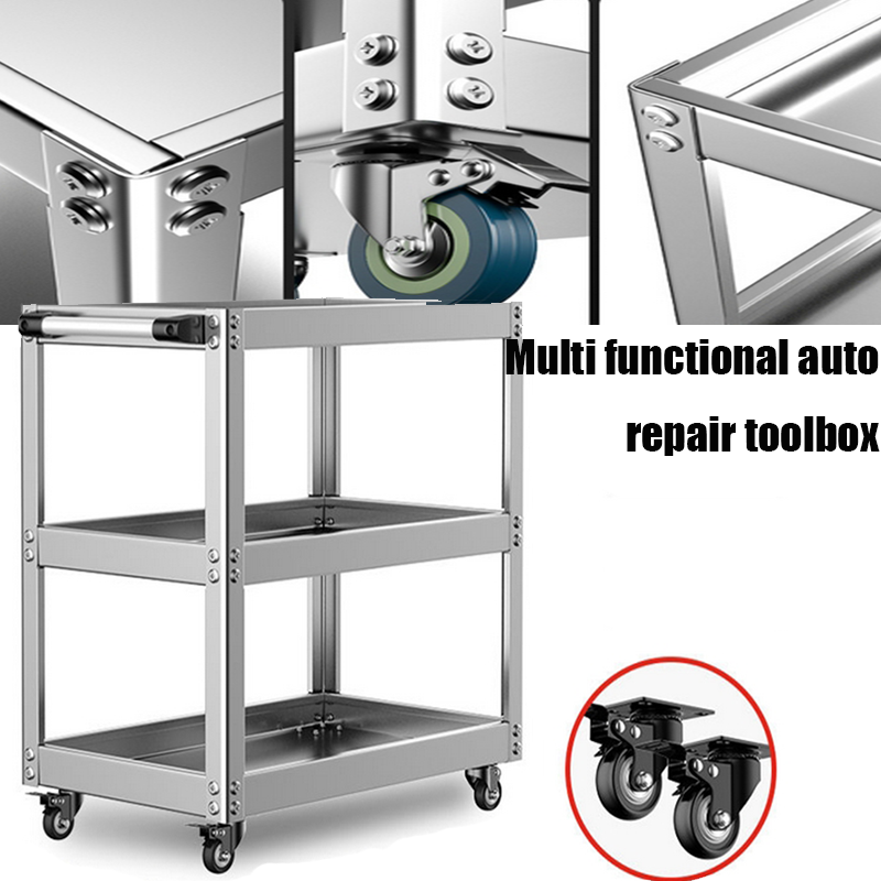 Workshop Tools Trolley - 2/3層式トロリー型ステンレス製ツールラック（自動車修理工場用）、可動式ツールキャビネット付きメンテナンスラック
